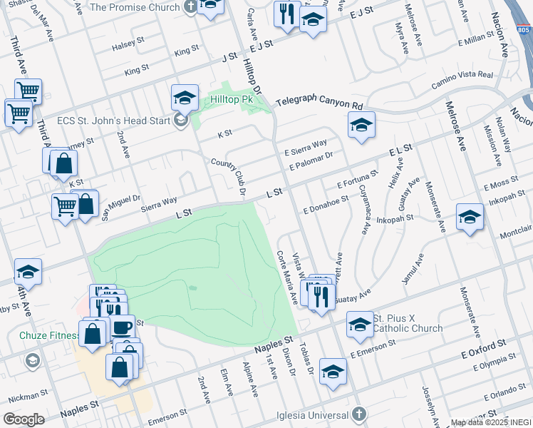 map of restaurants, bars, coffee shops, grocery stores, and more near 944 Club View Terrace in Chula Vista