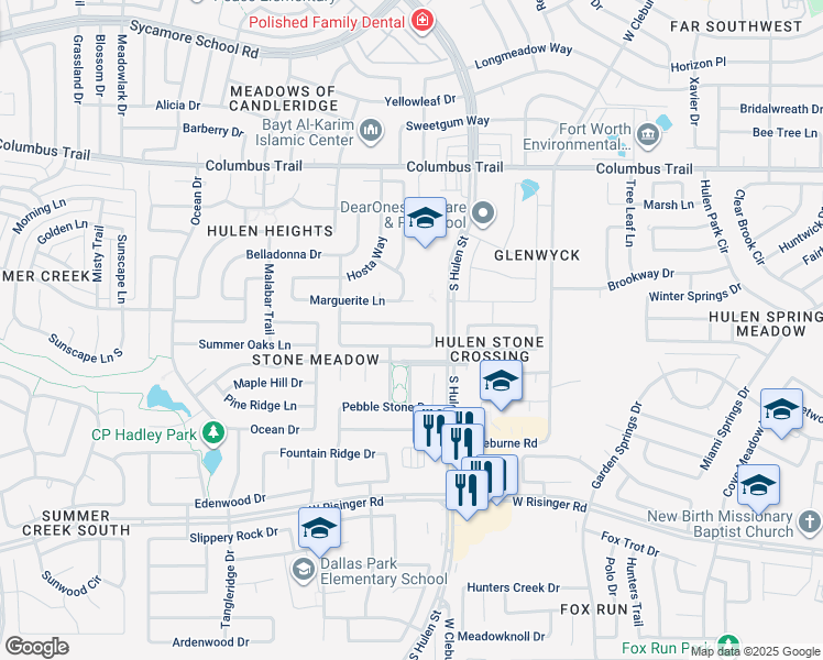 map of restaurants, bars, coffee shops, grocery stores, and more near 4433 Lodestone Lane in Fort Worth