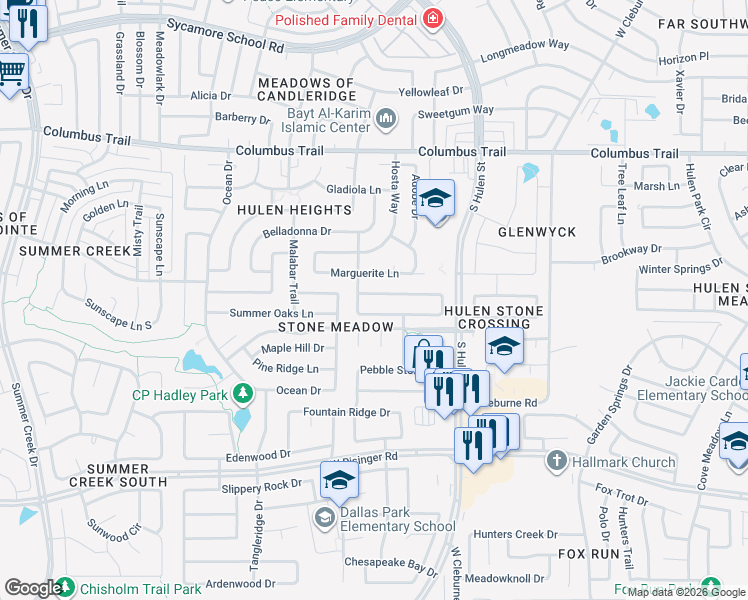 map of restaurants, bars, coffee shops, grocery stores, and more near 4525 Lodestone Lane in Fort Worth