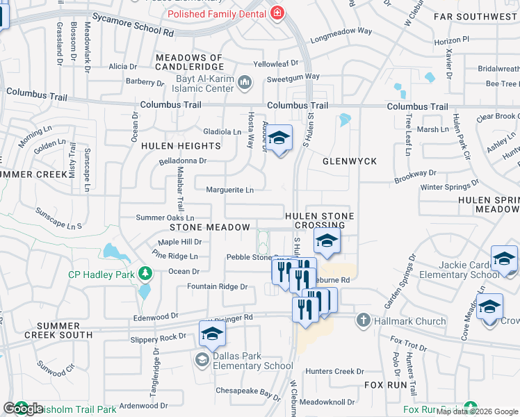 map of restaurants, bars, coffee shops, grocery stores, and more near 4437 Stepping Stone Drive in Fort Worth
