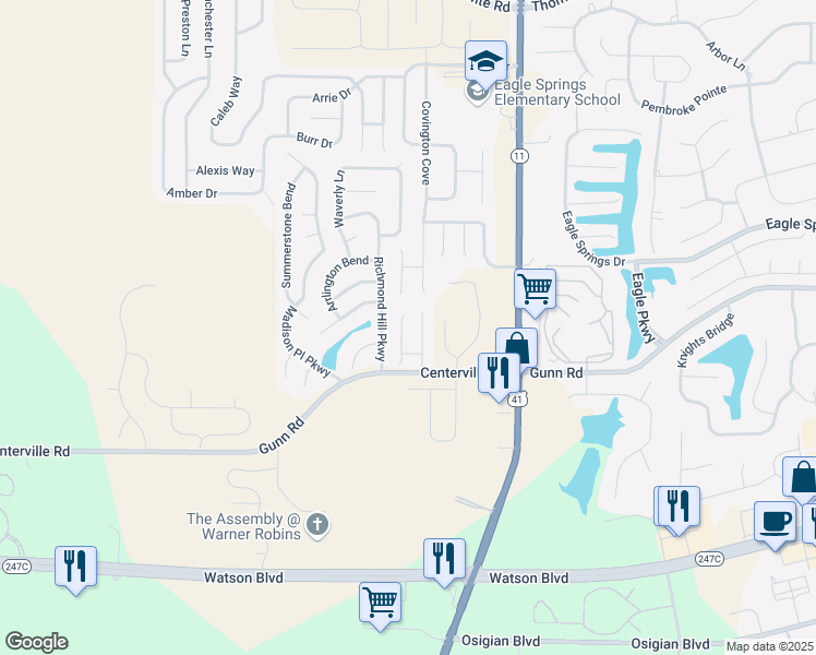 map of restaurants, bars, coffee shops, grocery stores, and more near 215 Merlot Drive in Byron