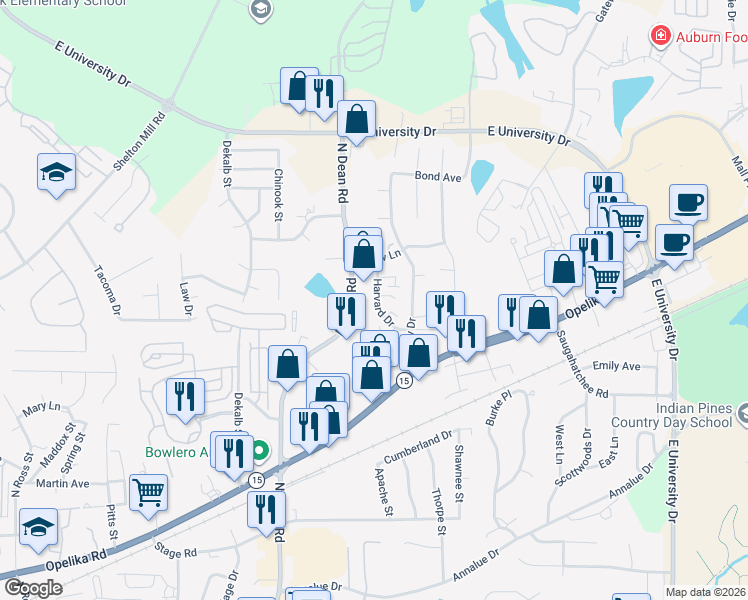 map of restaurants, bars, coffee shops, grocery stores, and more near 859 Harvard Drive in Auburn