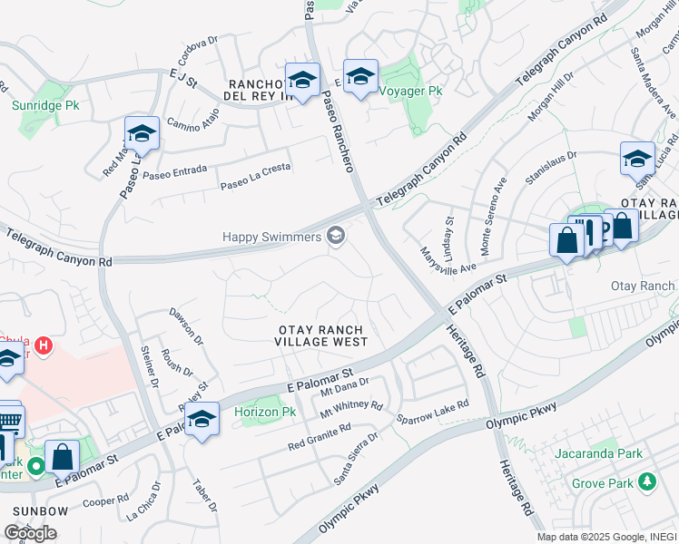 map of restaurants, bars, coffee shops, grocery stores, and more near 1175 Santa Olivia Road in Chula Vista