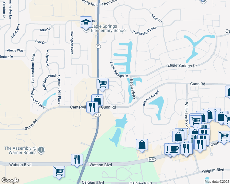 map of restaurants, bars, coffee shops, grocery stores, and more near 800 Gunn Road in Centerville