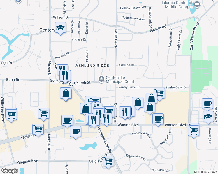 map of restaurants, bars, coffee shops, grocery stores, and more near 293 Collins Avenue in Centerville