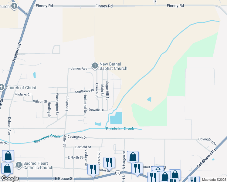 map of restaurants, bars, coffee shops, grocery stores, and more near 504 Sugar Hill Street in Canton