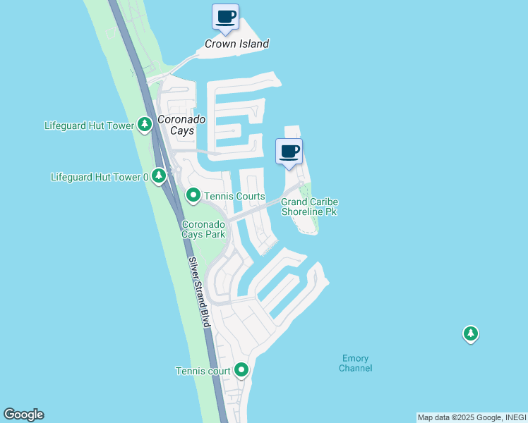 map of restaurants, bars, coffee shops, grocery stores, and more near 3 Antigua Court in Coronado