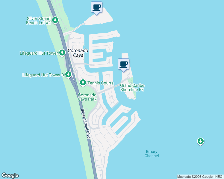 map of restaurants, bars, coffee shops, grocery stores, and more near 3 Antigua Court in Coronado