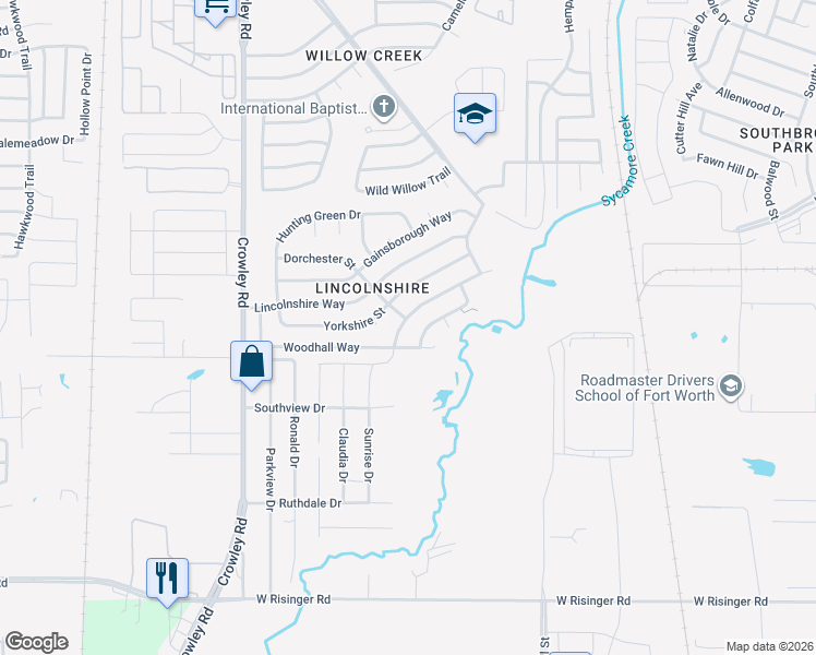 map of restaurants, bars, coffee shops, grocery stores, and more near 1605 Dorchester Street in Fort Worth