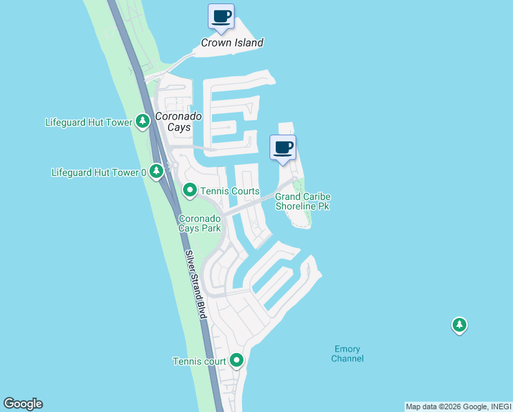 map of restaurants, bars, coffee shops, grocery stores, and more near 6 Kingston Court East in Coronado