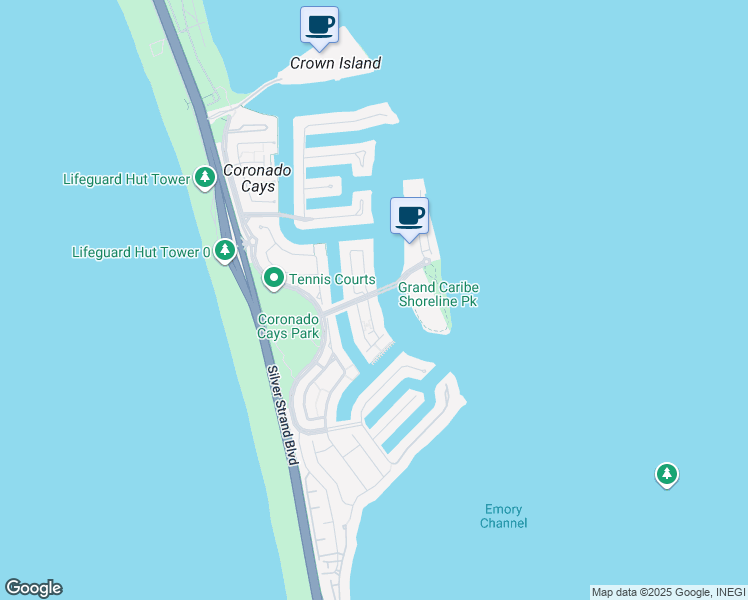map of restaurants, bars, coffee shops, grocery stores, and more near 41 Kingston Court South in Coronado