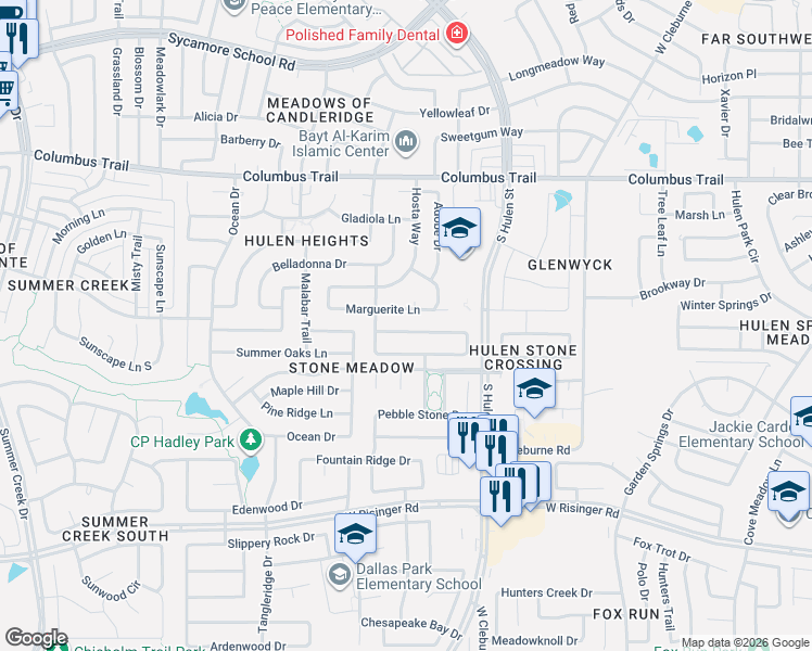 map of restaurants, bars, coffee shops, grocery stores, and more near 4549 Marguerite Lane in Fort Worth