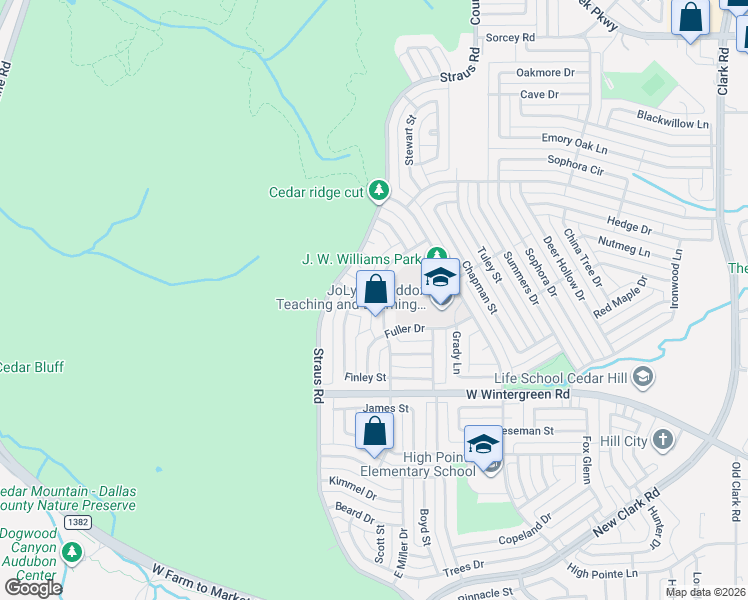 map of restaurants, bars, coffee shops, grocery stores, and more near 713 Crenshaw Drive in Cedar Hill