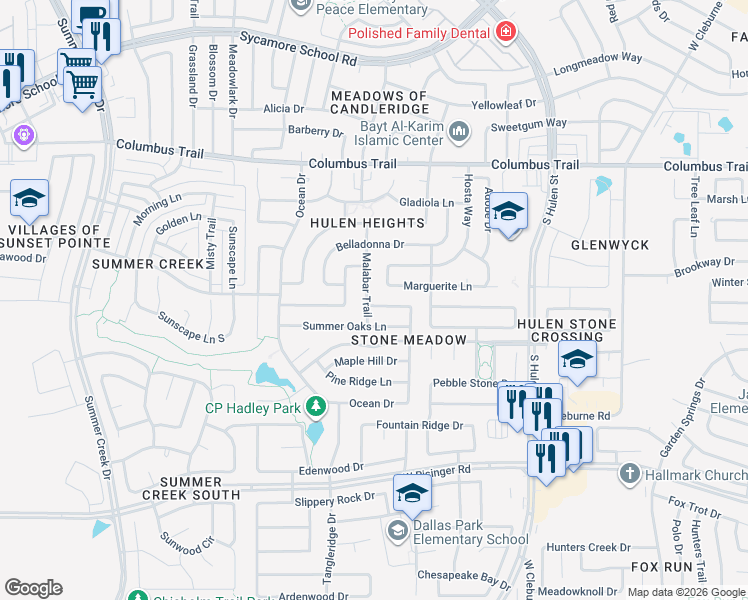 map of restaurants, bars, coffee shops, grocery stores, and more near 8172 Hosta Way in Fort Worth
