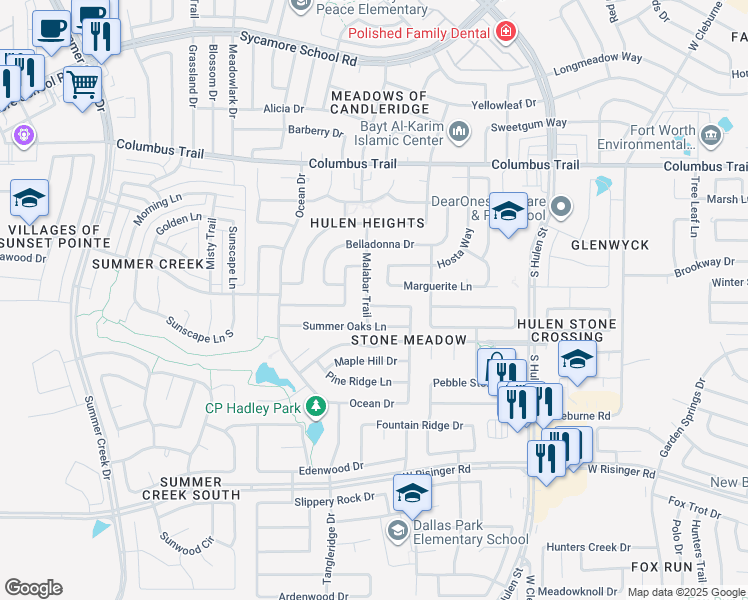 map of restaurants, bars, coffee shops, grocery stores, and more near 8172 Hosta Way in Fort Worth