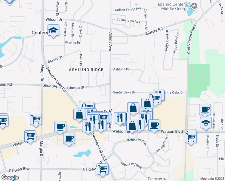 map of restaurants, bars, coffee shops, grocery stores, and more near 427 Sentry Oaks Drive in Centerville