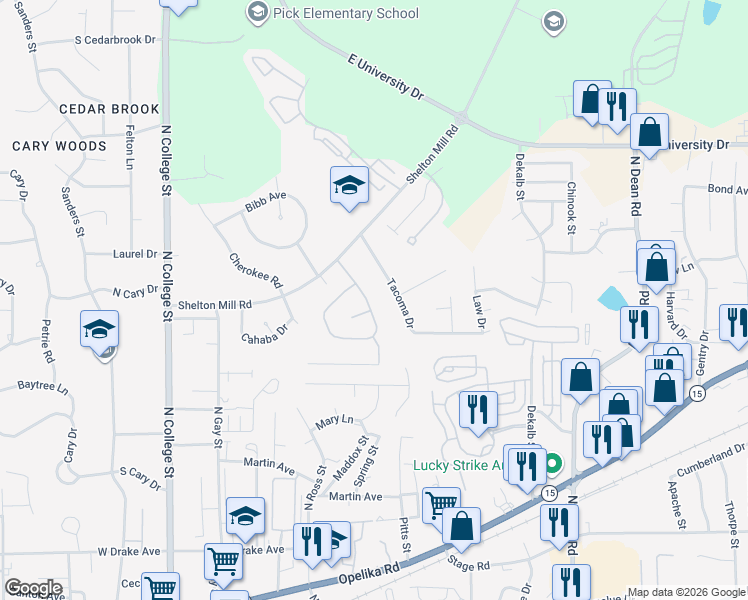 map of restaurants, bars, coffee shops, grocery stores, and more near 816 Tullahoma Drive in Auburn