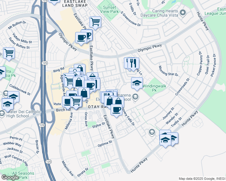 map of restaurants, bars, coffee shops, grocery stores, and more near in Chula Vista
