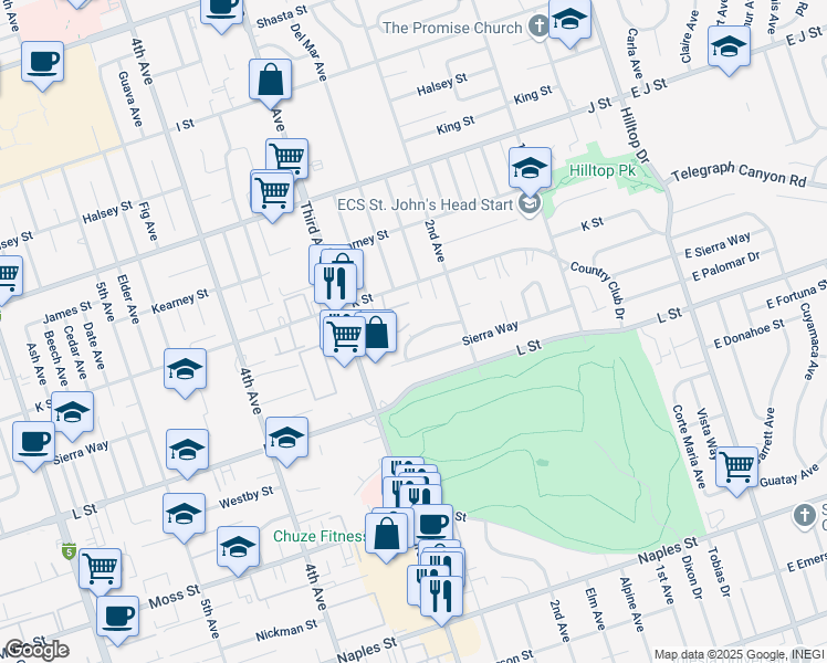 map of restaurants, bars, coffee shops, grocery stores, and more near 837 Del Mar Avenue in Chula Vista