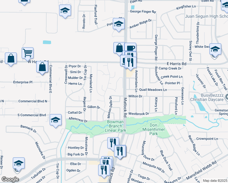map of restaurants, bars, coffee shops, grocery stores, and more near 808 Evening Drive in Arlington