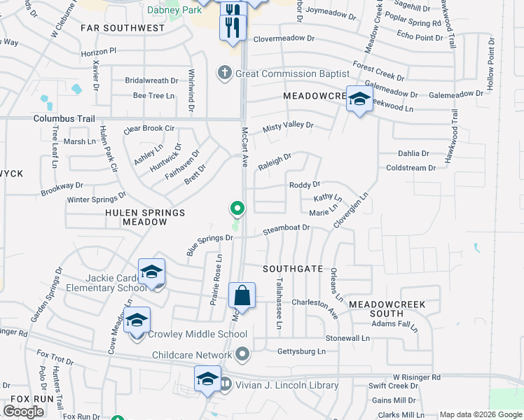 map of restaurants, bars, coffee shops, grocery stores, and more near 8120 Heatherbend Street in Fort Worth