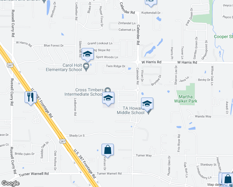map of restaurants, bars, coffee shops, grocery stores, and more near 7502 Yorkmeadow Drive in Arlington