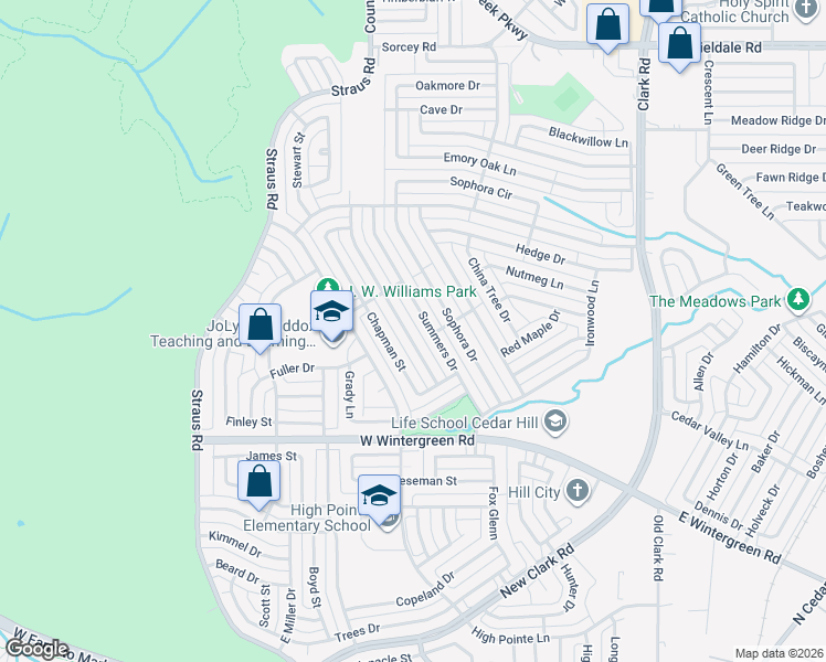 map of restaurants, bars, coffee shops, grocery stores, and more near 1531 Tuley Street in Cedar Hill