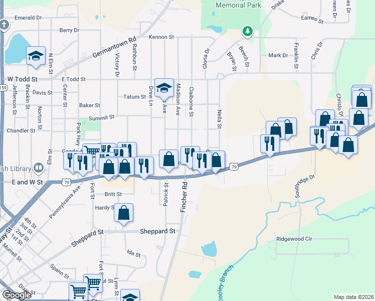 map of restaurants, bars, coffee shops, grocery stores, and more near 703 Claiborne Street in Minden