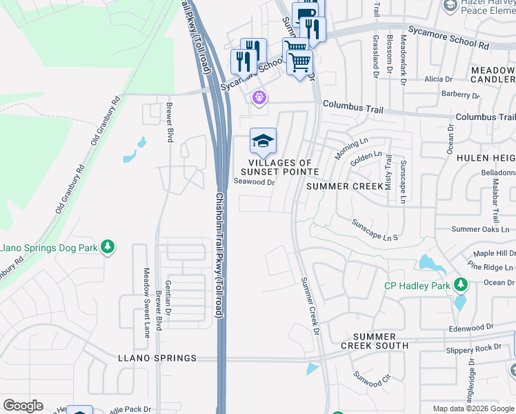 map of restaurants, bars, coffee shops, grocery stores, and more near 5651 Summer Creek Drive in Fort Worth