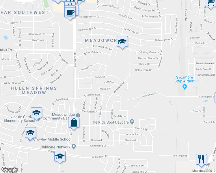 map of restaurants, bars, coffee shops, grocery stores, and more near 3220 Marie Lane in Fort Worth