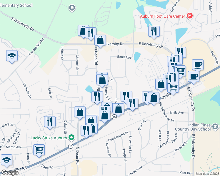map of restaurants, bars, coffee shops, grocery stores, and more near 1096 Princeton Place in Auburn