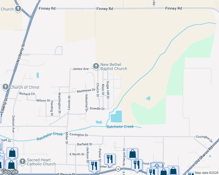 map of restaurants, bars, coffee shops, grocery stores, and more near 504 Sugar Hill Street in Canton
