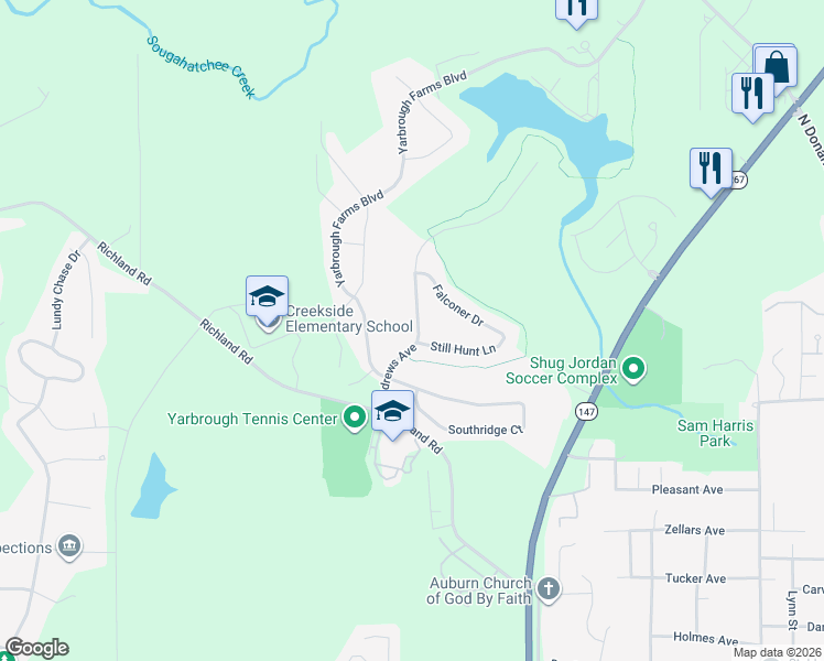 map of restaurants, bars, coffee shops, grocery stores, and more near 911 Andrews Avenue in Auburn