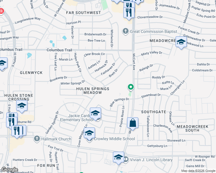 map of restaurants, bars, coffee shops, grocery stores, and more near 3737 Hulen Park Circle in Fort Worth
