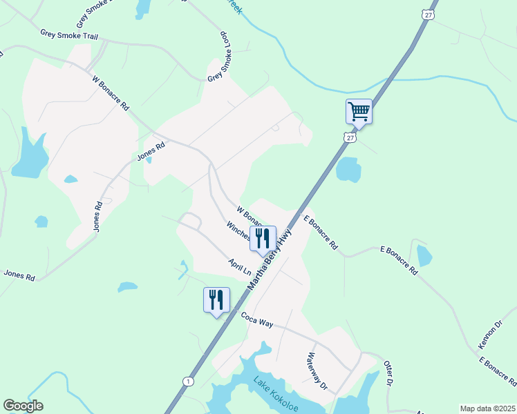 map of restaurants, bars, coffee shops, grocery stores, and more near 150 West Bonacre Road in Cataula