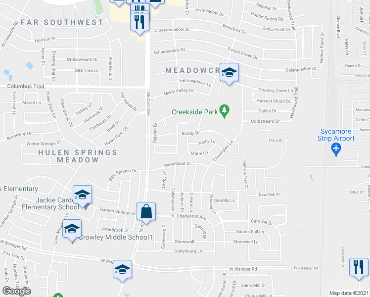 map of restaurants, bars, coffee shops, grocery stores, and more near 8208 Marie Lane in Fort Worth