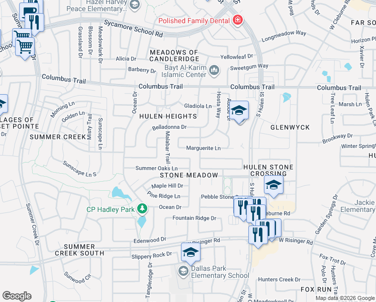 map of restaurants, bars, coffee shops, grocery stores, and more near 4621 Marguerite Lane in Fort Worth