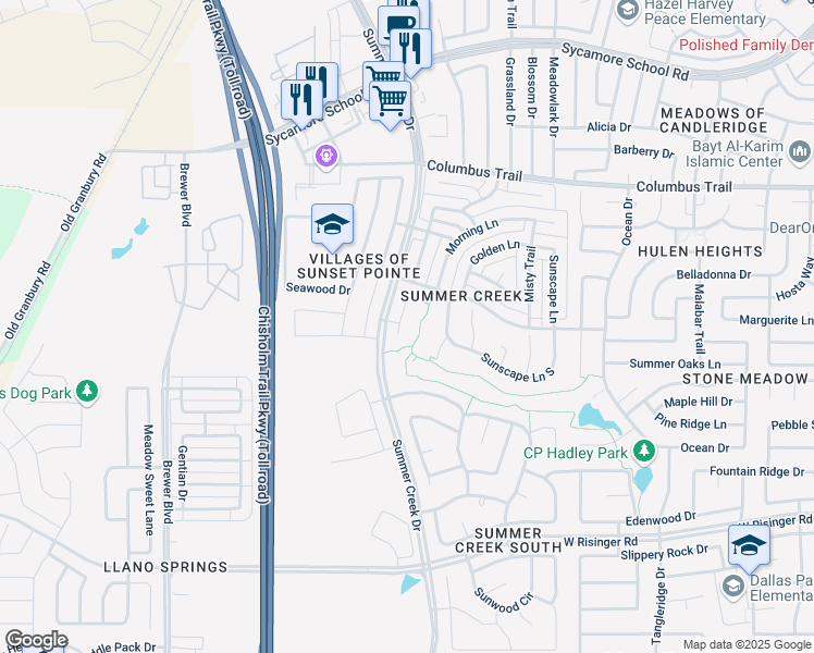 map of restaurants, bars, coffee shops, grocery stores, and more near 8245 Summerview Court in Fort Worth