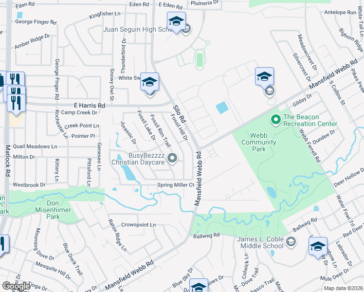 map of restaurants, bars, coffee shops, grocery stores, and more near 7316 Fossil Hill Drive in Arlington