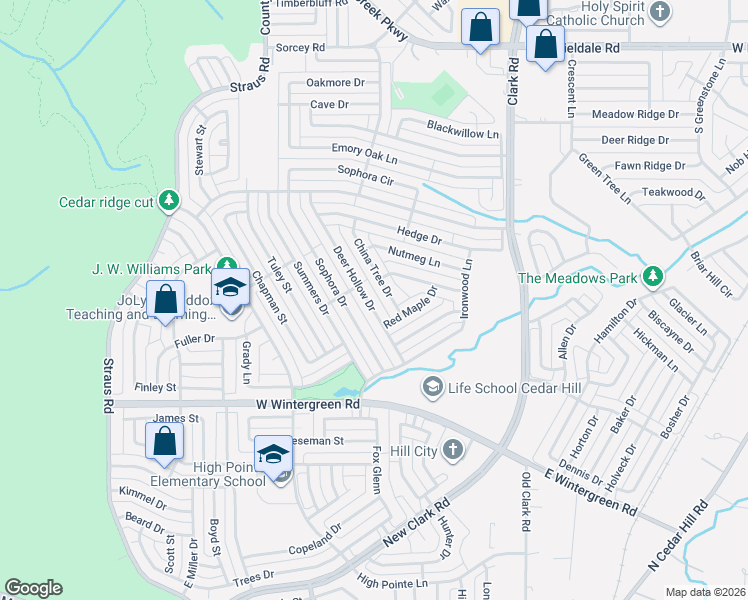 map of restaurants, bars, coffee shops, grocery stores, and more near 10215 Deer Hollow Drive in Dallas