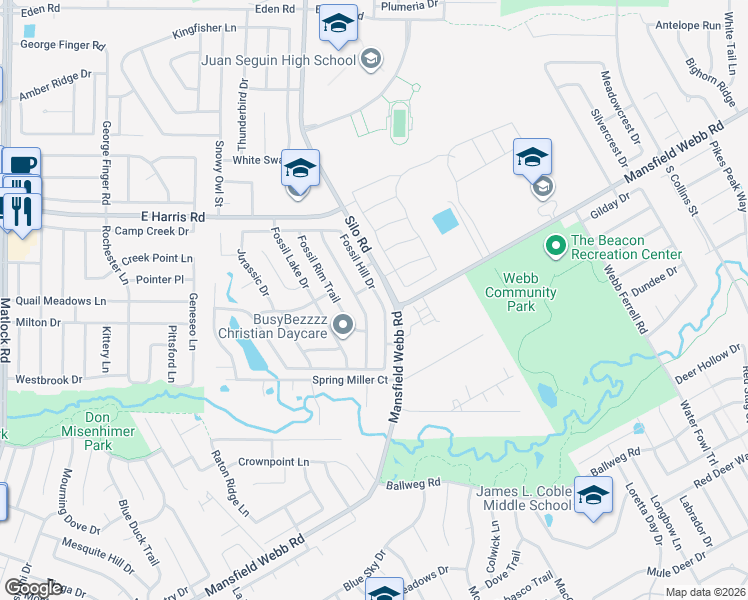 map of restaurants, bars, coffee shops, grocery stores, and more near 7316 Fossil Hill Drive in Arlington
