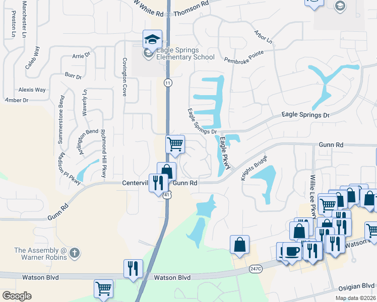 map of restaurants, bars, coffee shops, grocery stores, and more near 800 Gunn Road in Centerville