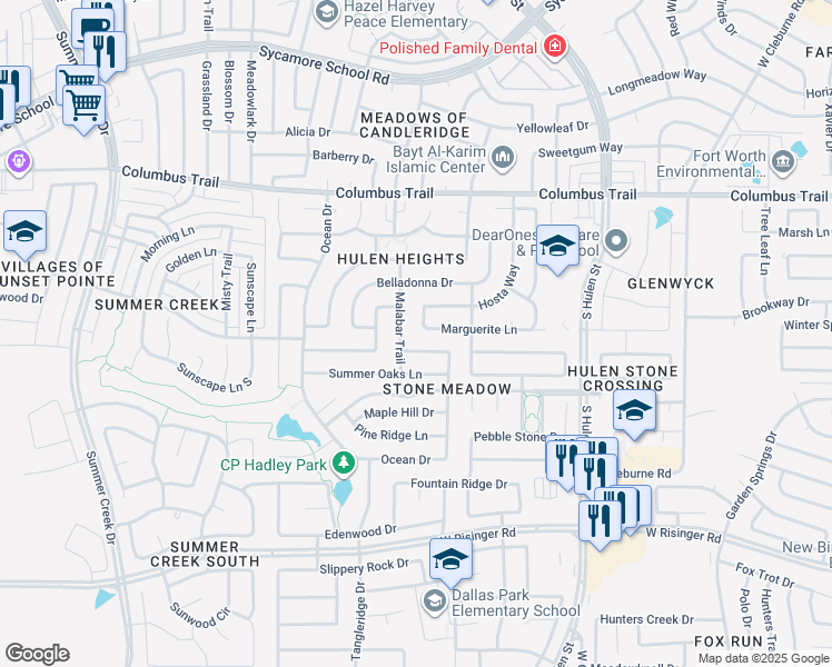 map of restaurants, bars, coffee shops, grocery stores, and more near 8172 Hosta Way in Fort Worth