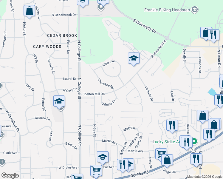 map of restaurants, bars, coffee shops, grocery stores, and more near 233 Shelton Mill Road in Auburn
