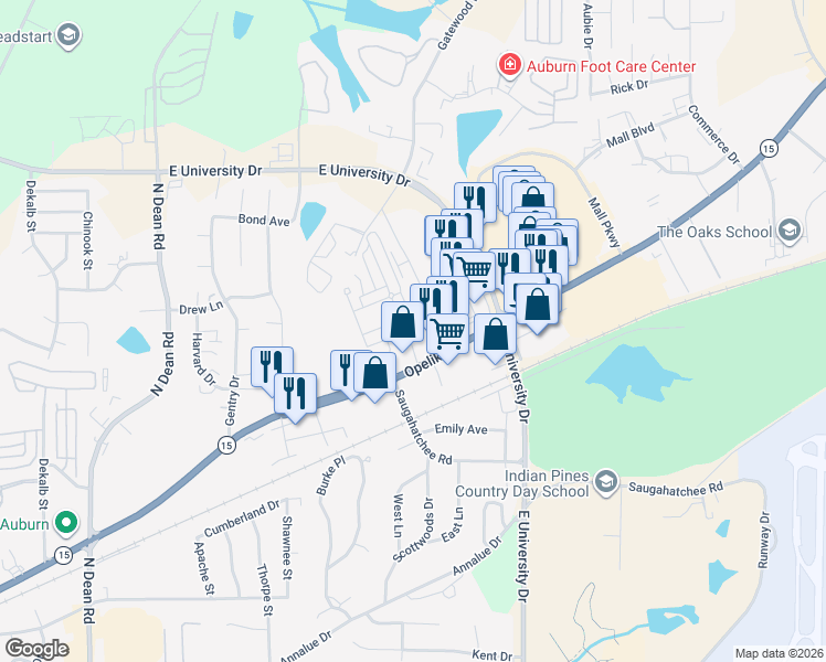 map of restaurants, bars, coffee shops, grocery stores, and more near 926 Starr Court in Auburn