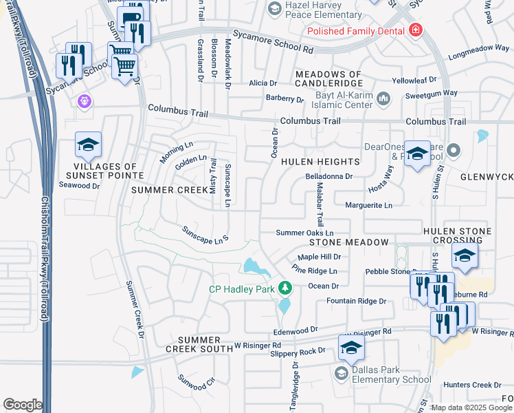 map of restaurants, bars, coffee shops, grocery stores, and more near 8040 Ocean Drive in Fort Worth
