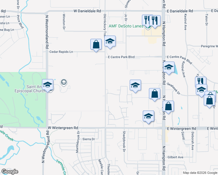 map of restaurants, bars, coffee shops, grocery stores, and more near 1626 Old Hickory Trail in DeSoto