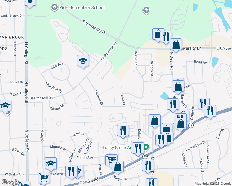 map of restaurants, bars, coffee shops, grocery stores, and more near 893 Tulane Road in Auburn