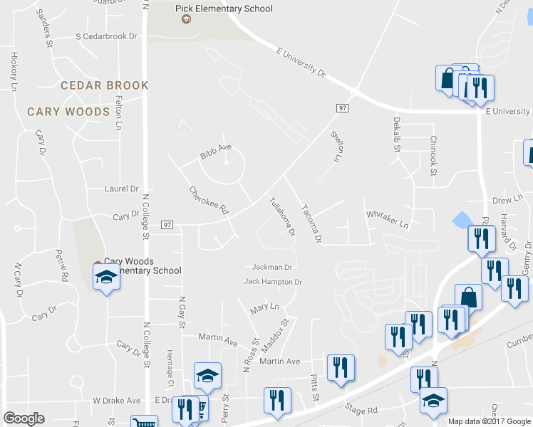map of restaurants, bars, coffee shops, grocery stores, and more near 304 Tullahoma Dr in Auburn