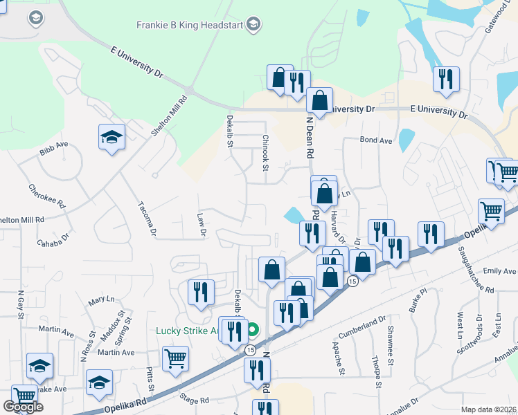 map of restaurants, bars, coffee shops, grocery stores, and more near 829 Andrew Court in Auburn